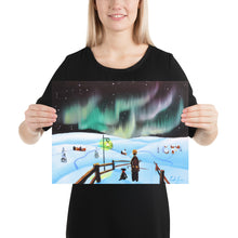 Load image into Gallery viewer, Man and dog folk art winter Poster

