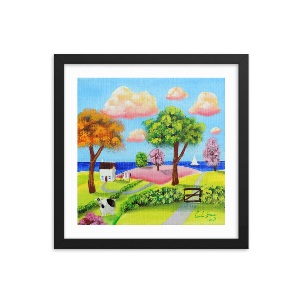 Cow and a washing line Framed photo paper poster