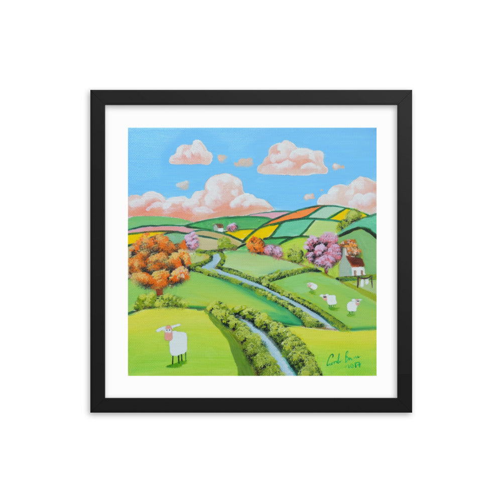 Folk art nursery decor sheep framed print