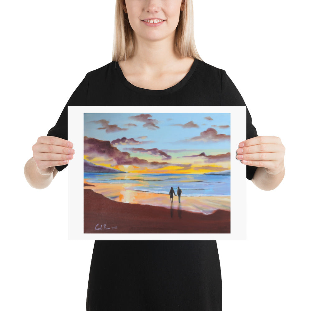Couple at the beach watching the sunset print