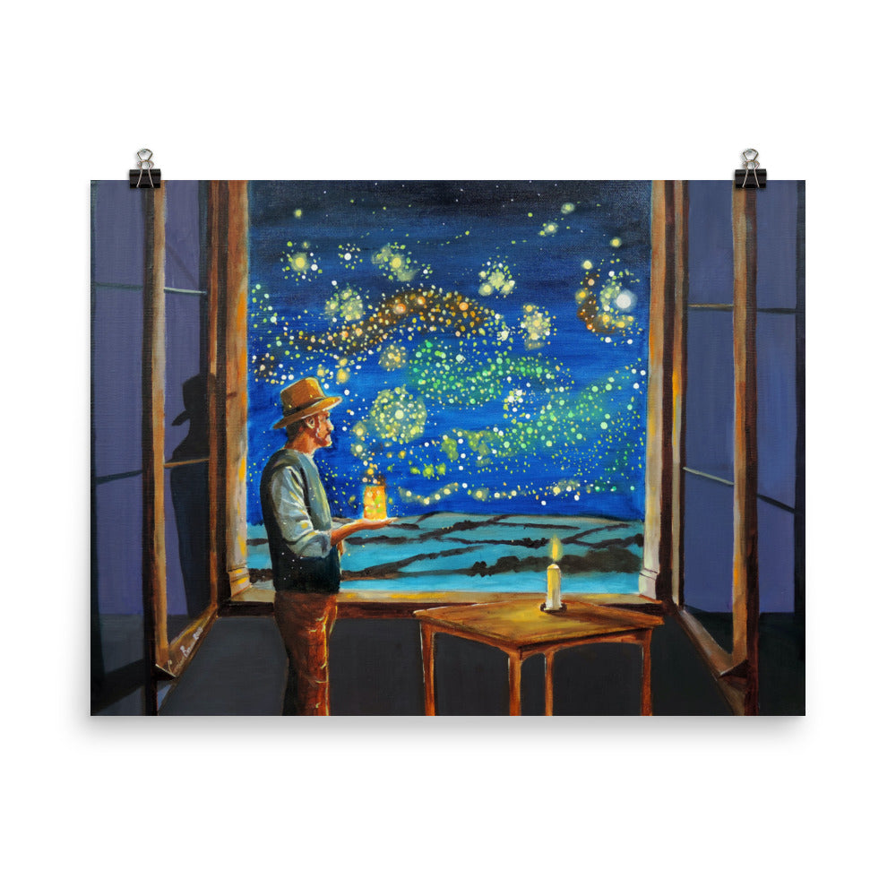 Van Gogh print, Photo paper poster Van Gogh starry night fireflies
