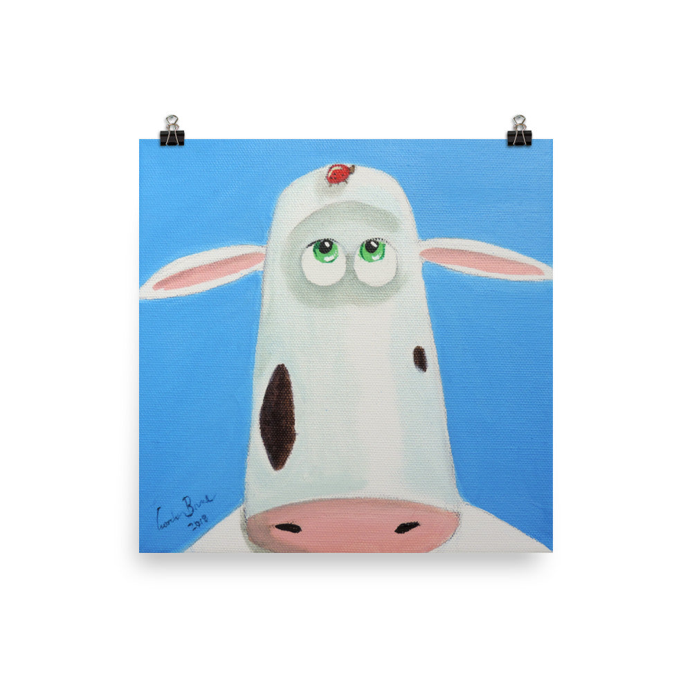 Cow and a ladybird print, cute cow face Photo paper poster