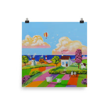 Load image into Gallery viewer, Folk art prints, patchwork fields naive art Photo paper poster

