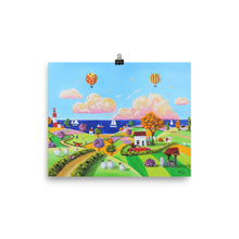 Load image into Gallery viewer, Folk art hot air balloons print, colourful seaside Poster Gordon Bruce art
