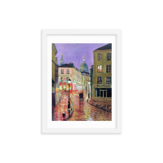 Paris print, Montmartre rain painting, Framed print