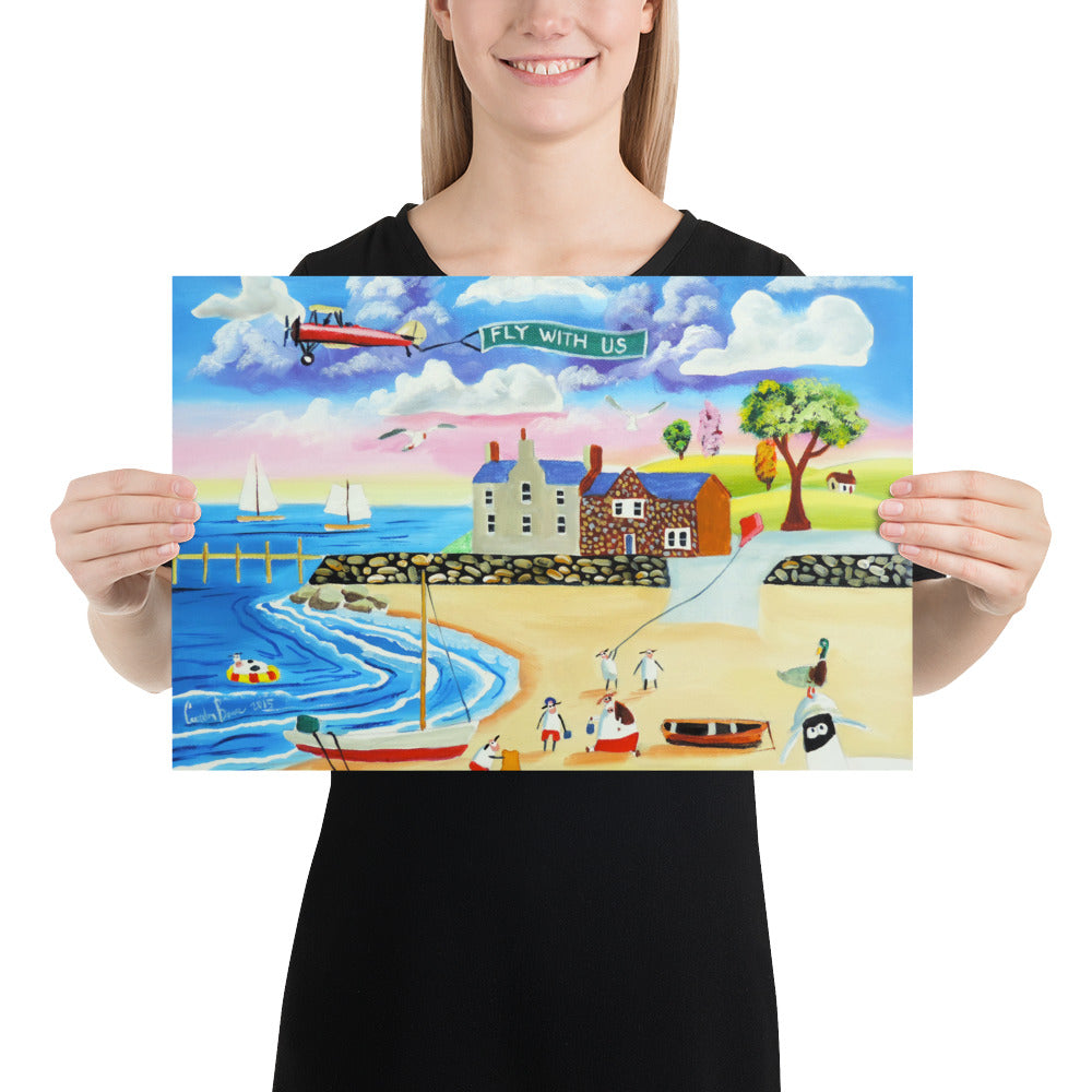 Folk art print, seaside Poster, painting from 2015, Gordon Bruce art