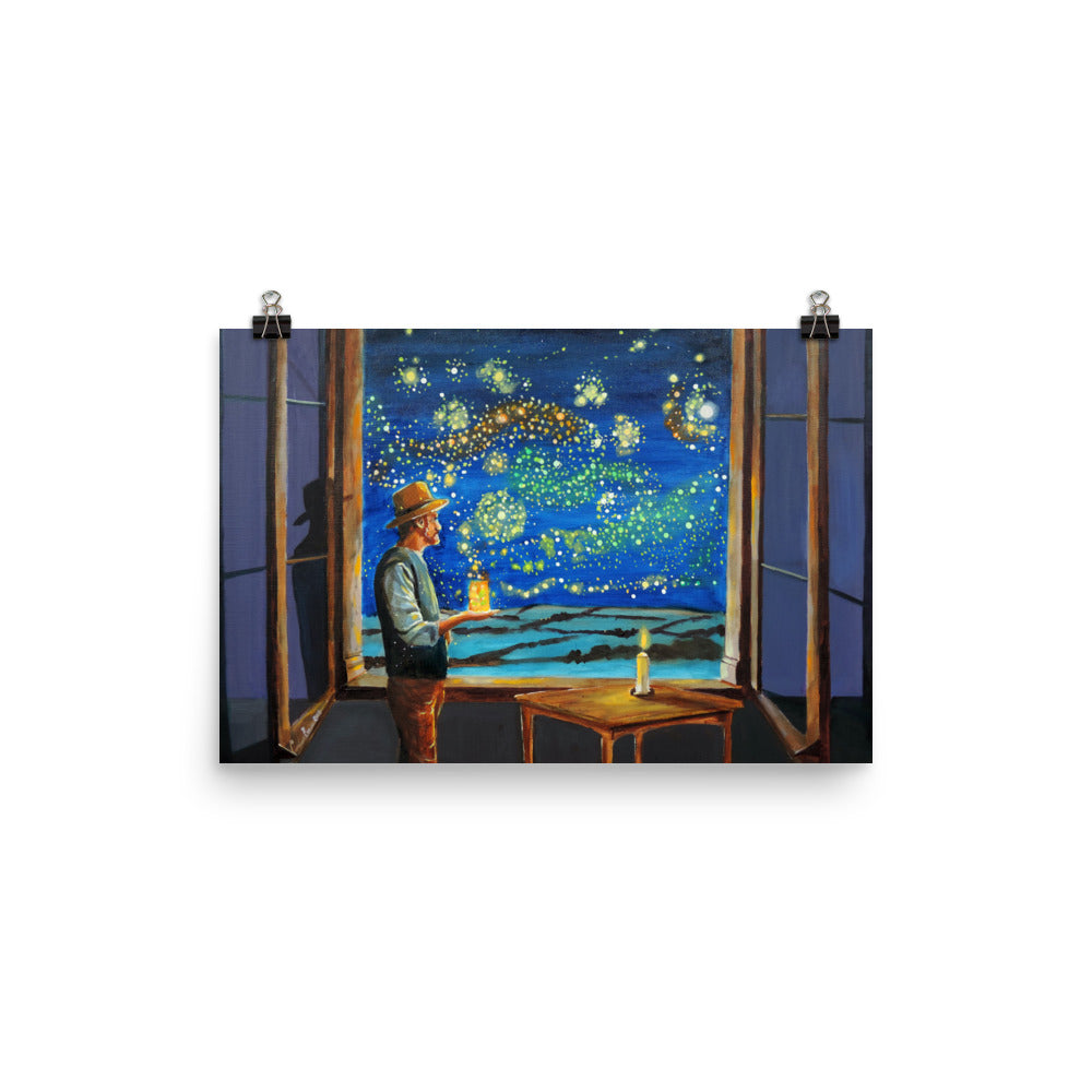 Van Gogh print, Photo paper poster Van Gogh starry night fireflies