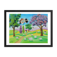 Load image into Gallery viewer, Cute sheep peeking through folk art Framed photo paper poster
