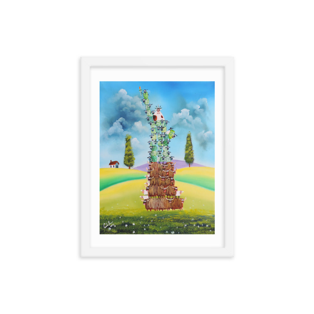 Statue of Liberty Framed poster, Folk art print, cow and sheep