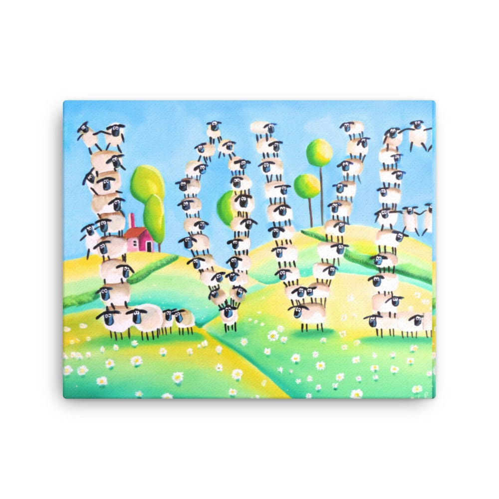 Sheep Love folk art Canvas