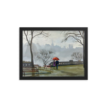 Load image into Gallery viewer, Couple in the rain with a red umbrella, Edinburgh city framed print
