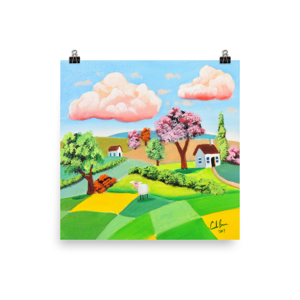Colourful sheep nursery decor, fine art print taken from painting
