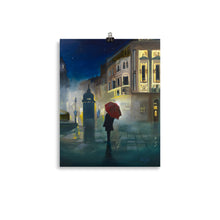 Load image into Gallery viewer, Night in the city with a red umbrella print
