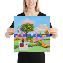 Load image into Gallery viewer, Folk art cow and cat nursery photo paper poster
