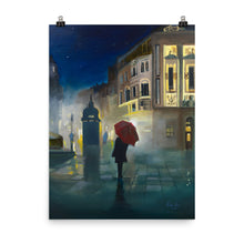 Load image into Gallery viewer, Night in the city with a red umbrella print
