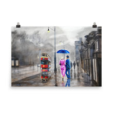 Load image into Gallery viewer, Rainy couple with a red umbrella print
