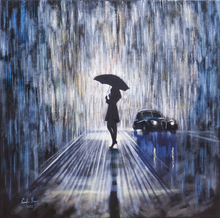 Load image into Gallery viewer, Woman in the rain original painting
