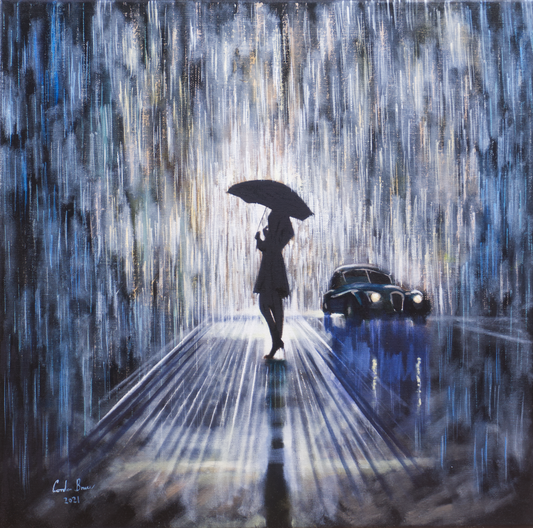 Woman in the rain original painting